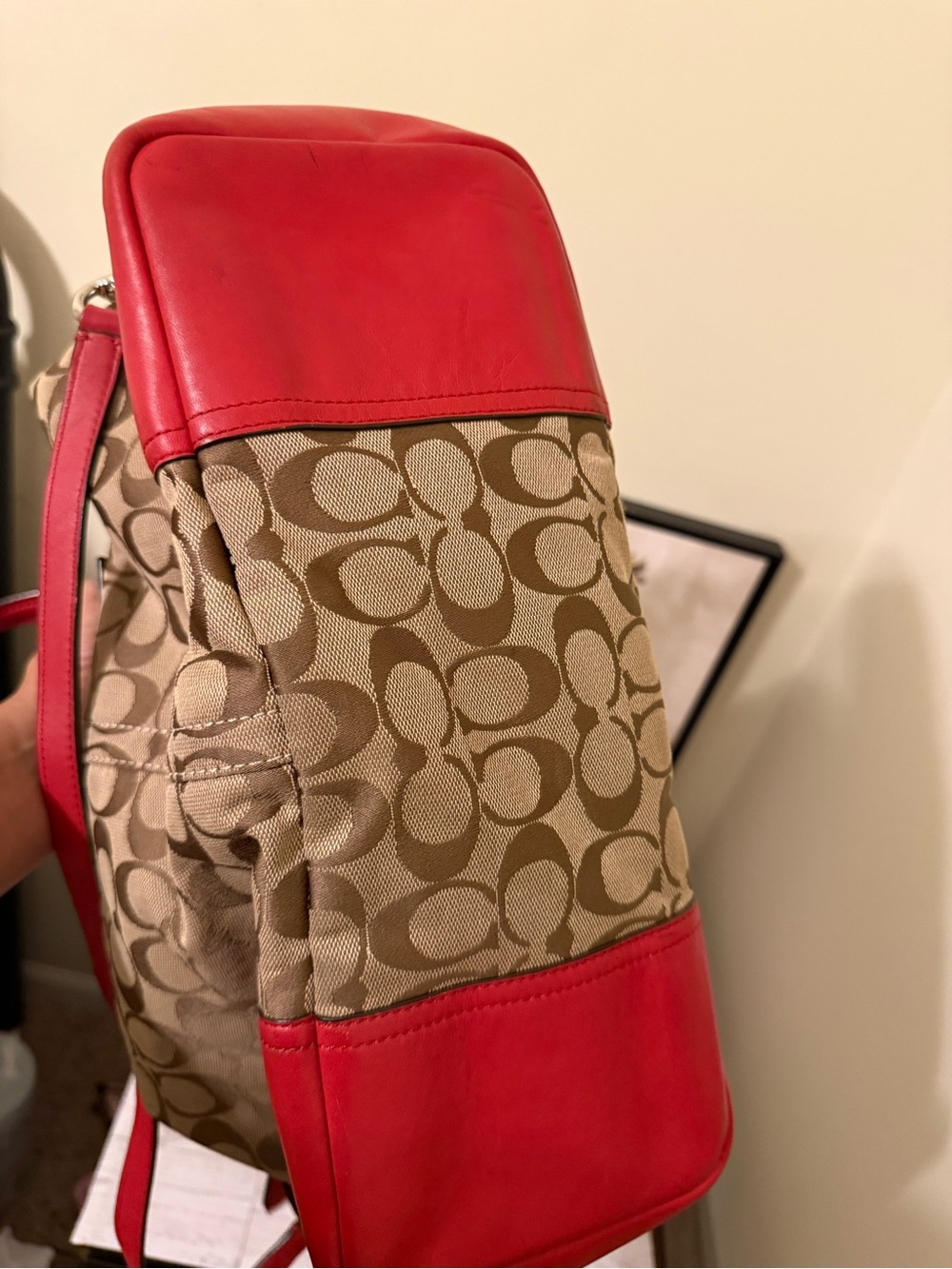 Vintage Coach Hadley Signature Canvas Satchel with Red Leather Trim - Picture 10 of 16